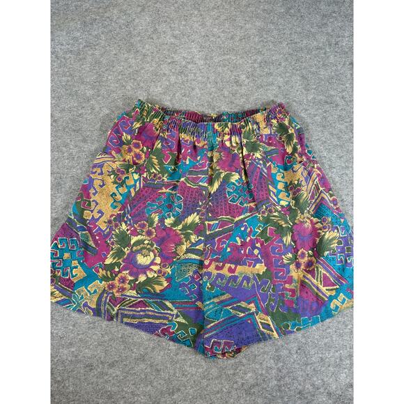 VINTAGE 90s Shorts Womens Large Pink Floral Pull On Relaxed Summer Beach Hippie - Picture 1 of 5